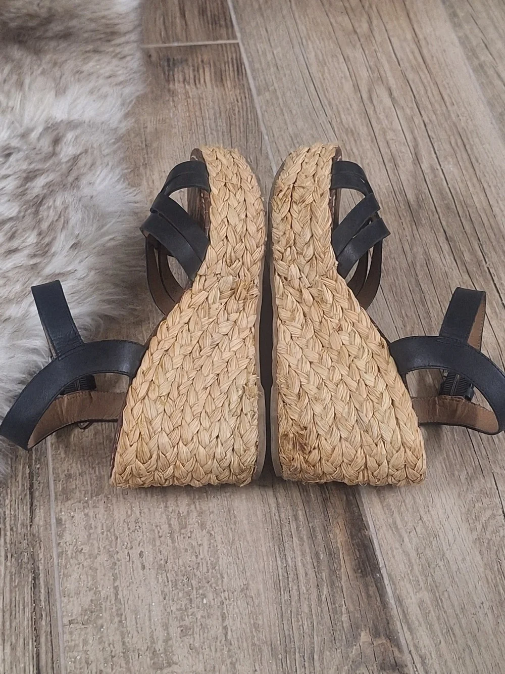 Sam Edelman Black Leather Espadrille Wedge Sandals Women’s Size 8.5